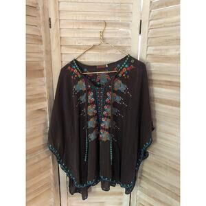 Johnny Was xl Boho silk gray kimono or poncho style blouse SOLD